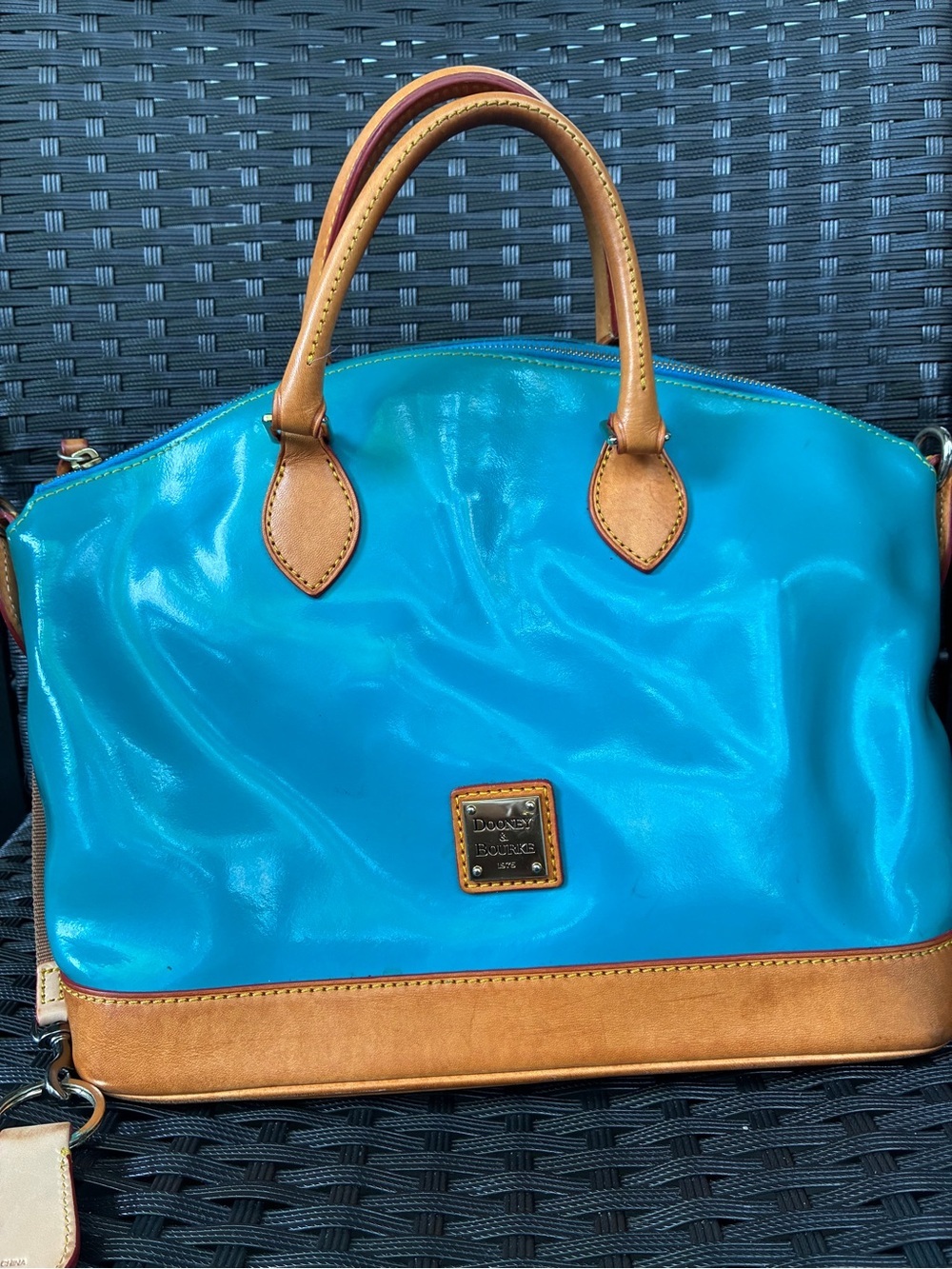 Dooney & Bourke Turquoise Patent Leather Tote with Matching Wristlet - Picture 2 of 16
